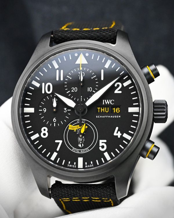 2022 IWC Schaffhausen Pilot "Royal Maces" 44.5MM Black Dial Aftermarket Textile Strap (IW389107)