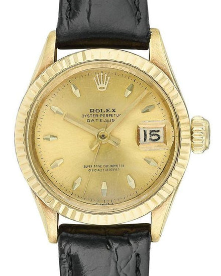 1969 Rolex Datejust 26MM Champagne Dial Aftermarket Leather Strap (6517)