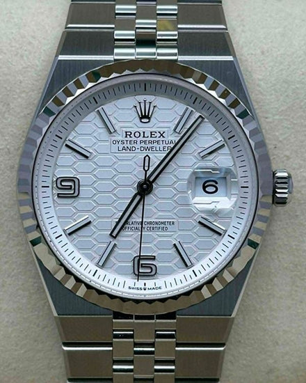 2026 Rolex Land-Dweller 36MM White "Honeycomb" Dial Flat Jubilee Bracelet (127234)