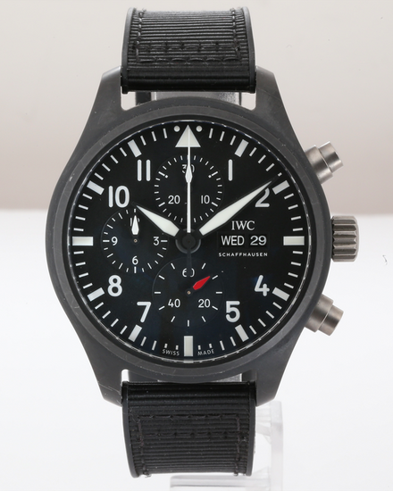 No Reserve - 2022 IWC Schaffhausen Pilot Chronograph "Top Gun" 44.5MM Black Dial Textile Strap (IW389101)