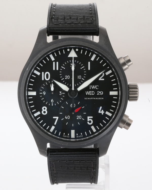 No Reserve - 2022 IWC Schaffhausen Pilot Chronograph "Top Gun" 44.5MM Black Dial Textile Strap (IW389101)