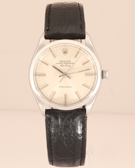 No Reserve - Rolex Air-King 34MM Silver Dial Leather Strap (5500)