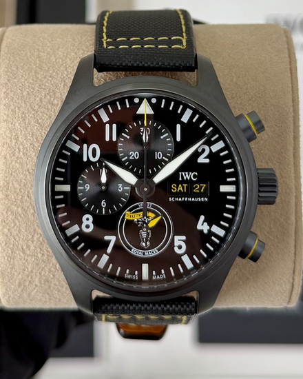 2023 IWC Schaffhausen Pilot "Royal Maces" 44.5MM Black Dial Textile Strap (IW389107)