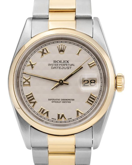 Rolex Datejust 36MM Ivory "Pyramid" Dial Two-Tone Oyster Bracelet (16203)