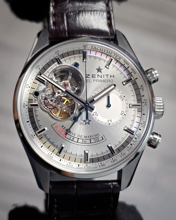 2013 Zenith El Primero Chronomaster Open Heart 42MM Silver Dial Leather Strap (03.2080.4021/01.C494)