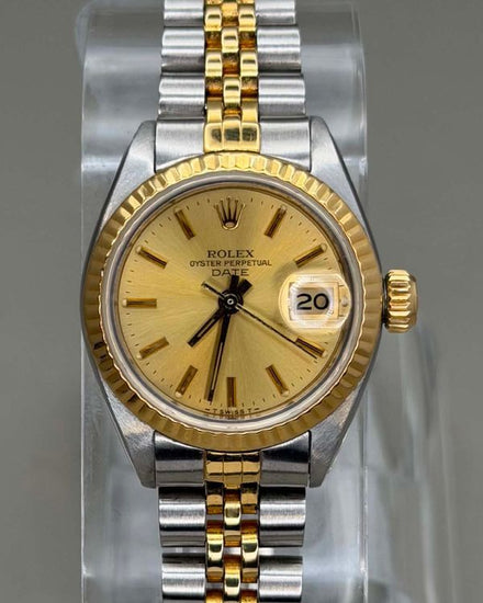 No Reserve - Rolex Oyster Perpetual Lady Date 26MM Champagne Dial Two-Tone Jubilee Bracelet (6917)