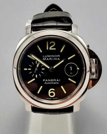 No Reserve - 2008 Panerai Luminor Marina Acciaio 44MM Black Dial Leather Strap (PAM00104)