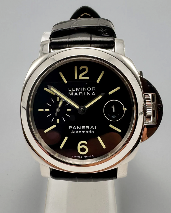 No Reserve - 2008 Panerai Luminor Marina Acciaio 44MM Black Dial Leather Strap (PAM00104)