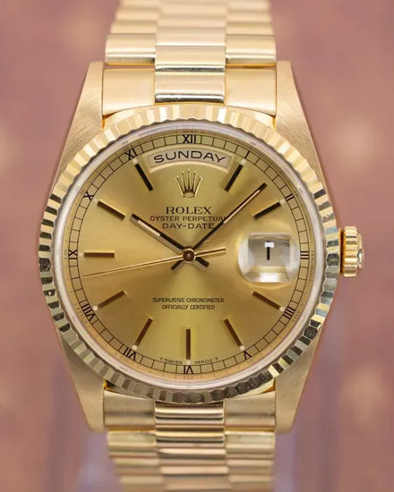 1991 Rolex Day-Date 36MM Champagne Dial Yellow Gold President Bracelet (18238)