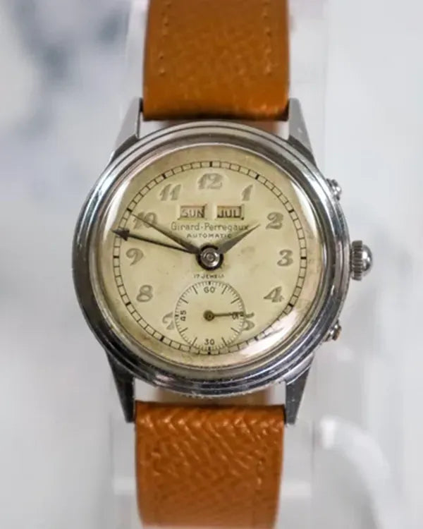 Girard Perregaux Vintage Triple Calendar 34MM "Tropical" White Dial Aftermarket Leather Strap (6083)