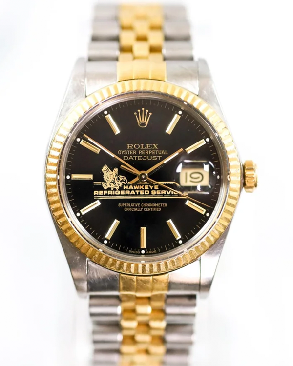 1987 Rolex Datejust "Hawkeye Refrigeration Services" 36MM Black Dial Two-Tone Jubilee Bracelet (16013)