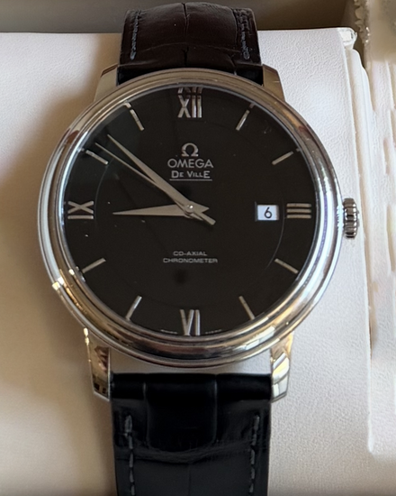 No Reserve - 2018 Omega De Ville Prestige 39.5MM Steel Black Dial Leather Strap (424.13.40.20.01.001)