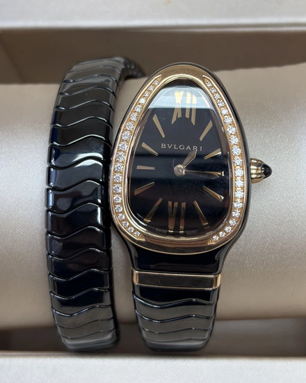 Bvlgari Serpenti Spiga 35MM Quartz Black Dial Ceramic Bracelet (102532)
