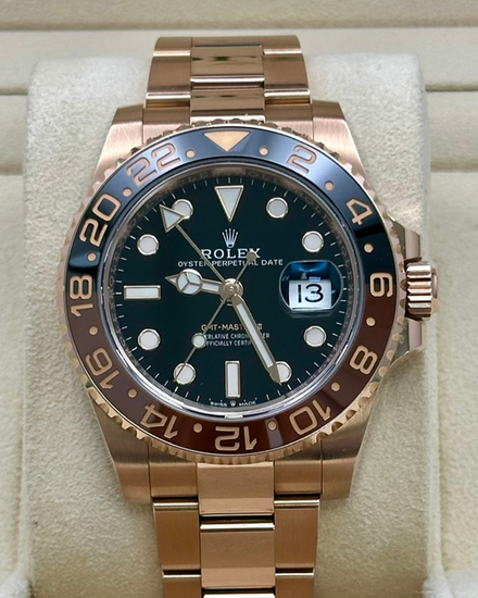 2019 Rolex GMT-Master II "Rootbeer" 40MM Black Dial Rose Gold Oyster Bracelet (126715CHNR)