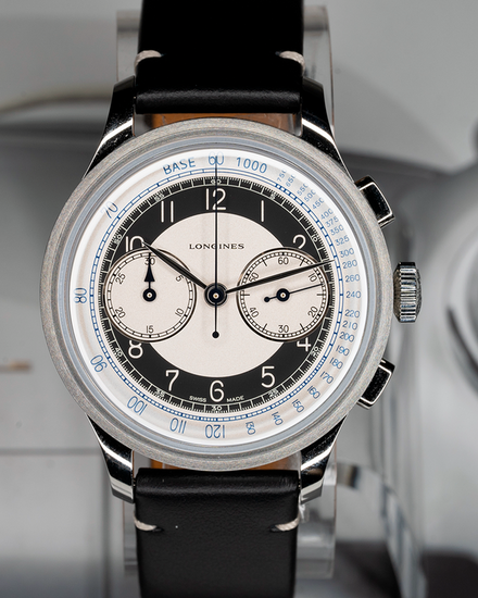 No Reserve - 2026 Longines Heritage "Tuxedo" 40MM Black Dial Leather Strap (L2.830.4.93.0)