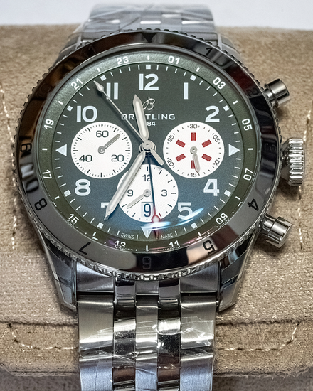 2023 Breitling Super Avi B04 Chronograph GMT "Curtiss Warhawk" 46MM Green Dial Steel Bracelet (AB04452A1L1A1)