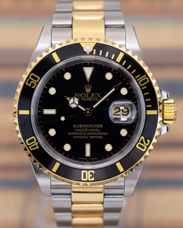 2001 Rolex Submariner Date "Swiss only" 40MM Black Dial Two-Tone Oyster Bracelet (16613)