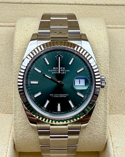 No Reserve - 2022 Rolex Datejust 41MM Mint Green Dial Oyster Bracelet (126334)