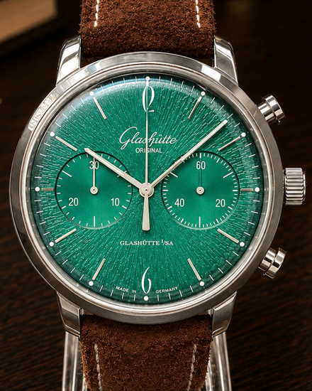 No Reserve - 2023 Glashütte Original Sixties "Annual Edition" 42MM Green Dial Leather Strap (1-39-34-05-22-04)