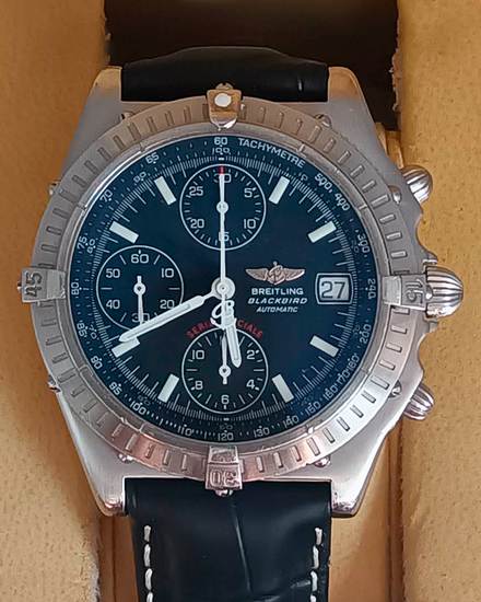 Breitling Chronomat Blackbird "Serie Speciale" 40MM Black Dial Aftermarket Leather Strap (A13350)