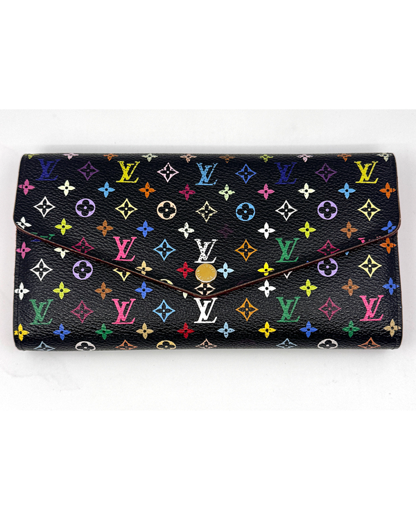 Louis Vuitton Accessories Sarah Wallet Multicolor Monogram Small Black Canvas Gold-Tone Hardware (M60668)