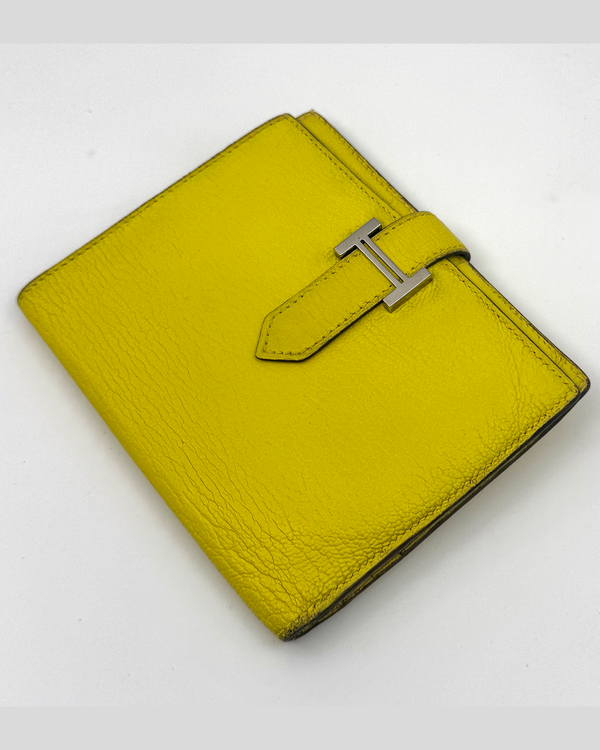 Hermès Béarn Compact Wallet 4.7 x 3.7 x 0.2IN Yellow Leather Palladium Hardware (H039789CK)