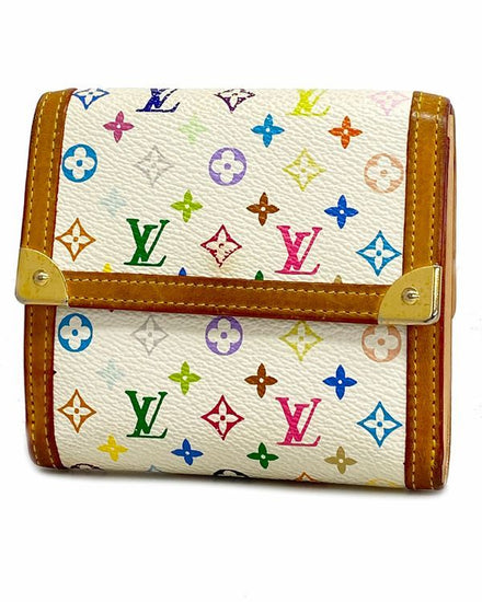Louis Vuitton Accessories Multicolor Wallet Small White Canvas Gold-Tone Hardware (M92983)