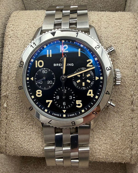 2025 Breitling Classic Avi Chronograph P-51 Mustang 42MM Black Dial Steel Bracelet (A233803A1B1A1)