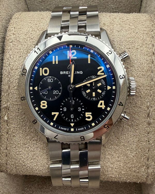 2025 Breitling Classic Avi Chronograph P-51 Mustang 42MM Black Dial Steel Bracelet (A233803A1B1A1)
