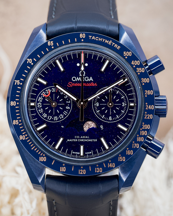 2025 Omega Speedmaster Moonphase "Blue Side of the Moon" 44.25MM Aventurine Dial Leather Strap (304.93.44.52.03.002)