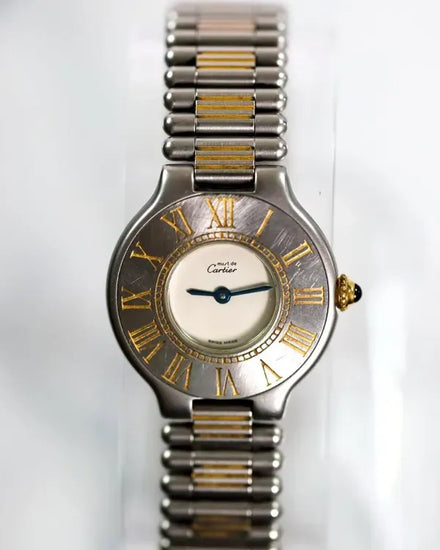 1990 Cartier Must de Cartier Ladies 28MM Quartz White Dial Two-Tone Bracelet (1340)