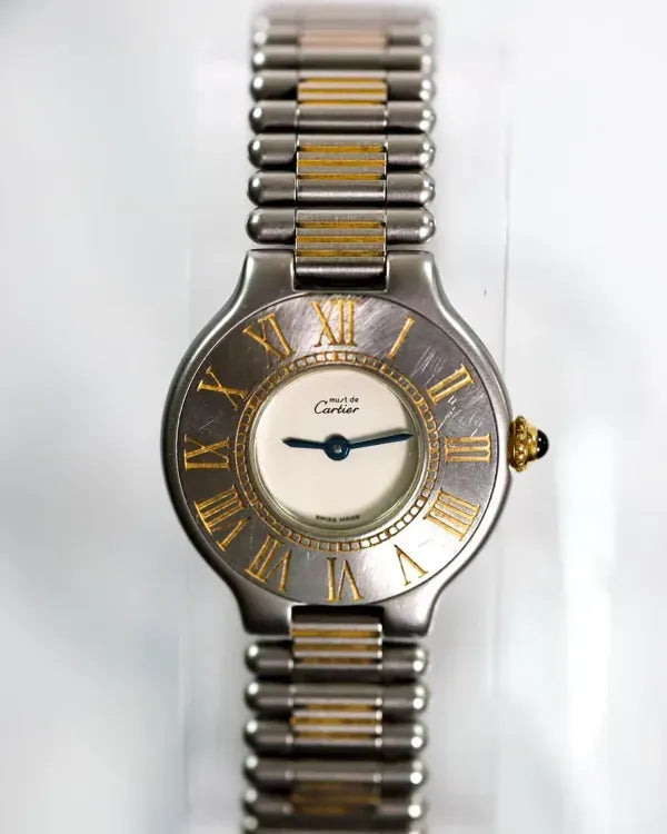 1990 Cartier Must de Cartier Ladies Watch 28MM Quartz White Dial Two-Tone Steel Bracelet (1340)