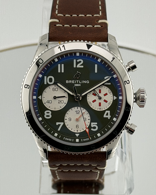 2026 Breitling Classic Avi Chronograph 42MM Green Dial Leather Strap (A23380)
