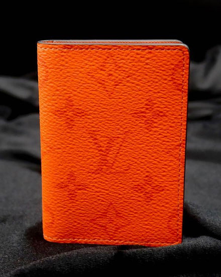 No Reserve - Louis Vuitton Taiga Taigarama Pocket Organizer Wallet 3 x 4.4 x 0.4IN Orange Monogram Coated Canvas Leather Trim (M30437)