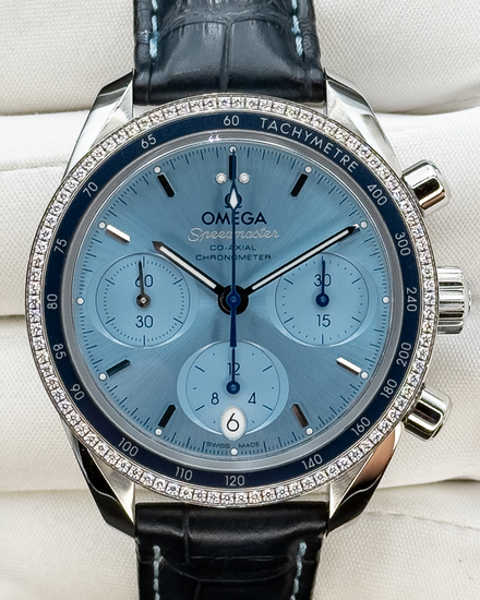 No Reserve - 2022 Omega Speedmaster Chronograph 38MM Blue Dial Leather Strap (324.38.38.50.03.001)