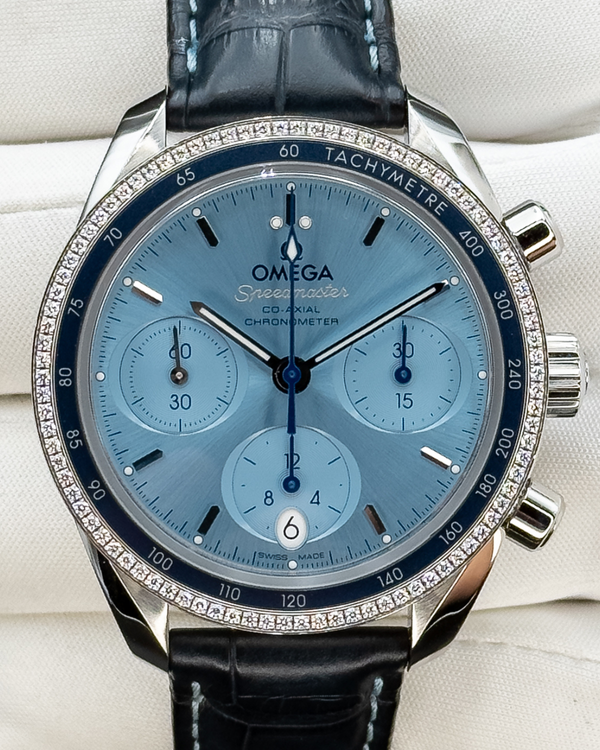 No Reserve - 2022 Omega Speedmaster Chronograph 38MM Blue Dial Leather Strap (324.38.38.50.03.001)