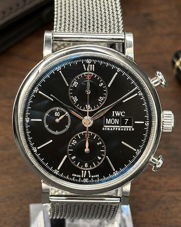 No Reserve - 2018 IWC Schaffhausen Portofino Chronograph 42MM Black Dial Steel Bracelet (IW391010)