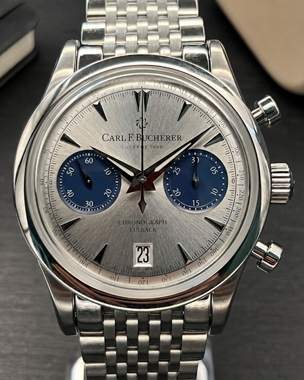 No Reserve -  Carl F. Bucherer Manero Flyback 40MM Silver Dial Steel Bracelet (00.10927.08.13.23)