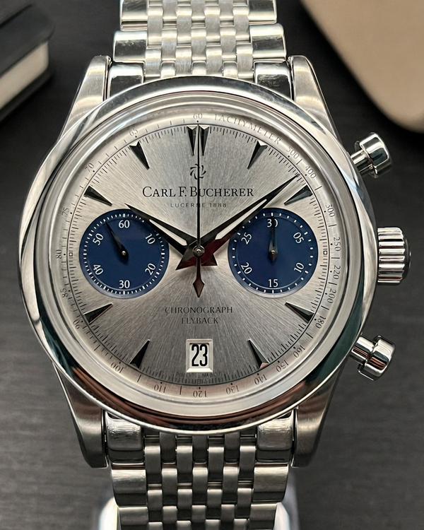 No Reserve -  Carl F. Bucherer Manero Flyback 40MM Silver Dial Steel Bracelet (00.10927.08.13.23)