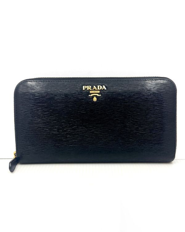 Prada Wallet Vitello Move Continental Wallet 4.25 x 8 x 1IN Black Leather Gold-Tone Hardware (1ML506)