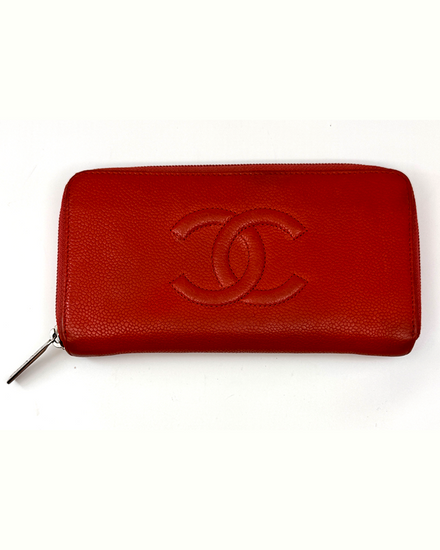 Chanel Accessories Timeless CC Continental Wallet 7.75 x 4.25IN Red Caviar Leather Silver-Tone Hardware (A50071)