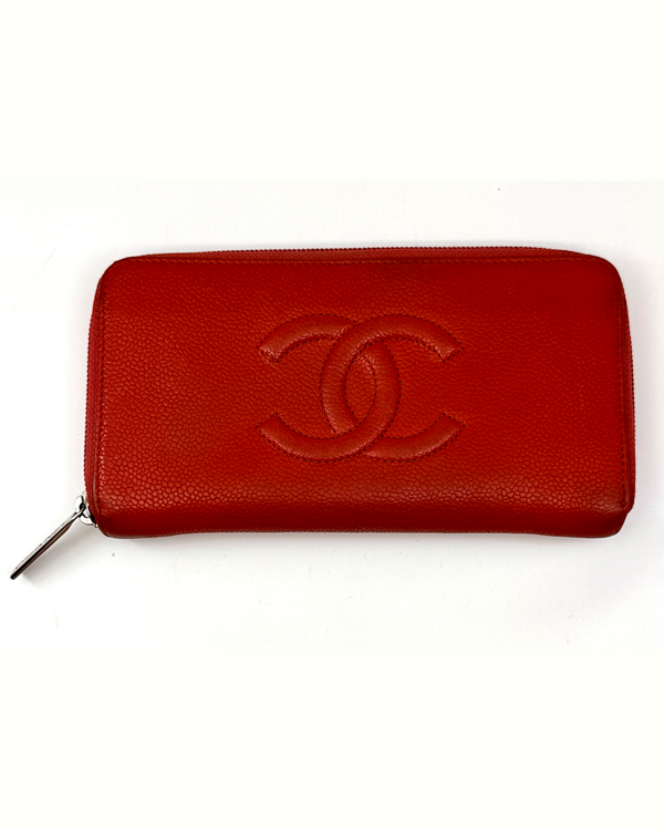Chanel Timeless CC Continental Wallet 7.75 x 4.25IN Red Caviar Leather Silver-Tone Hardware (A50071)