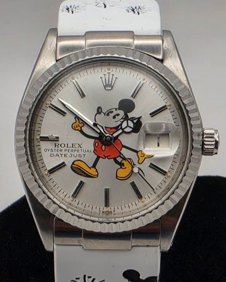 1971 Rolex Datejust 36MM Aftermarket Silver "Mickey Mouse" Dial Aftermarket Rubber Strap (1601)