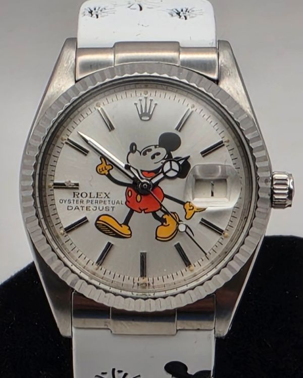 1971 Rolex Datejust "Mickey Mouse" 36MM Aftermarket Silver Dial Aftermarket Rubber Strap (1601)