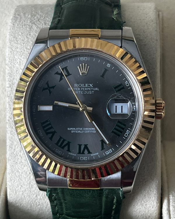 2017 Rolex Datejust II "Wimbledon" 41MM Slate Dial Aftermarket Leather Strap (116333)