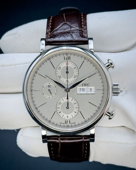 No Reserve - 2017 IWC Schaffhausen Portofino Chronograph 42MM Silver Dial Leather Strap (IW391007)