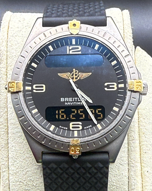 1985 Breitling Aerospace 40MM Quartz Grey Dial Aftermarket Rubber Strap (80360)