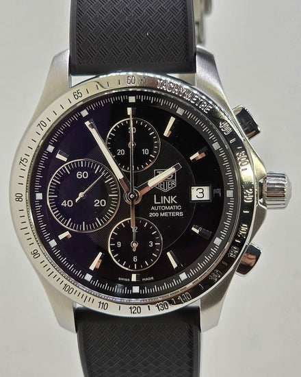 2011 Tag Heuer Link Calibre 16 42MM Black Dial Aftermarket Rubber Strap ((CJF2110-0 EXHIBITION))