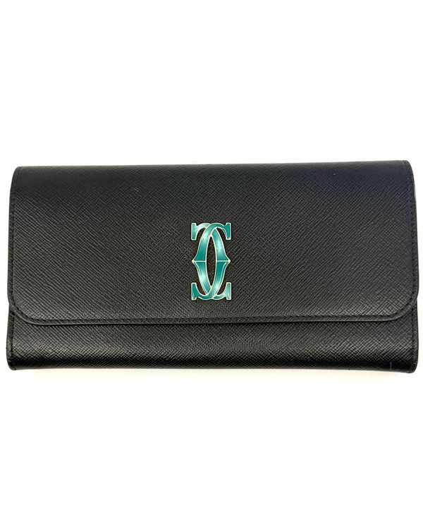 Cartier C de Cartier Small Wallet Black Calfkin Leather Gold-Tone Hardware (C de Cartier)