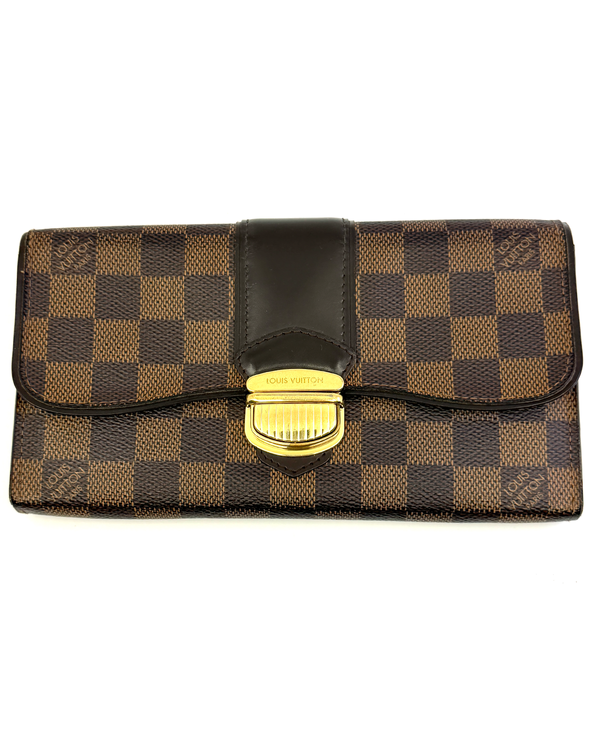 Louis Vuitton Portefeuille Sistina Small Wallet 8.3 × 4.3IN Damier Canvas Leather Gold-Tone Hardware Zip-Around Wallet (N61747)